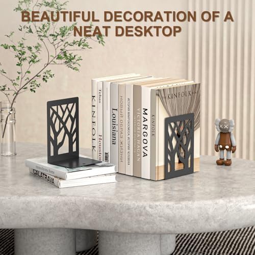 VFINE Book Ends 8 Pieces, Black Metal Decorative Tree Bookends for Shelves - Image 5