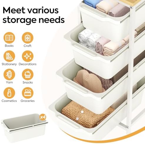 Slim Rolling Cart with 4 Drawers, Metal Utility Storage Cart - Image 3