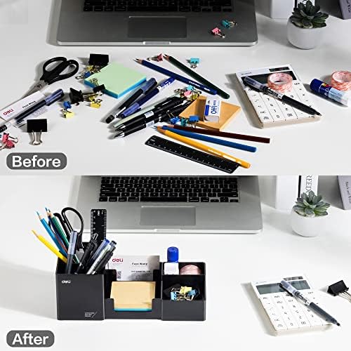 deli Desk Organizer, Plastic Desktop Organizer with Pencil Holder and Sticky Note Tray, Office Stationery Supplies Organizers Accessories Caddy, 6 Compartments, Black - Image 6