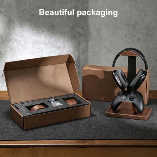 Walnut Gaming Headphone and Controller Stand with 800 x 300 mm Mouse Pad - Image 2