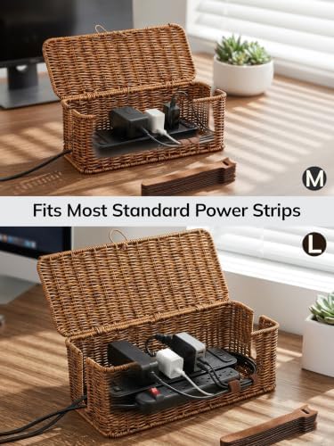 Cable Management Box, Cord Organizer with Lid & Cable Ties - Brown, M - Image 4