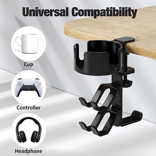 360° Rotating Desk Cup Holder with Headset Hanger - Image 5