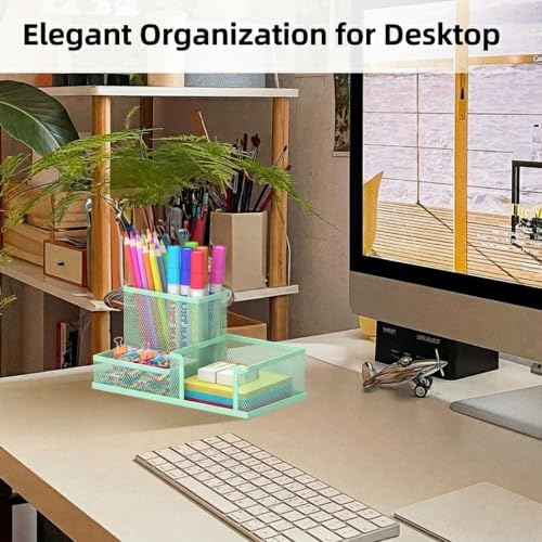 Pen Holder Desk Organizer, Office Supplies Pencil Holder with 3 Compartments, Desk Accessories and Workspace Organizers for Home School Classroom, Green - Image 4