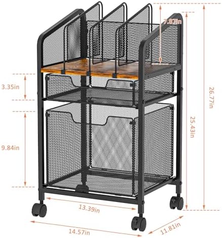 Rolling File Cabinet with Adjustable Dividers, Mobile Filing Cabinet with 2 Storage Drawers on Lockable Wheels, Hanging File Organizer Beside Under Desk for Office, Home（Patent Pending） - Image 2