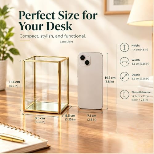 Glass Pen Holder for Desk, Gold Metal Frame Pen Organizer - Image 6