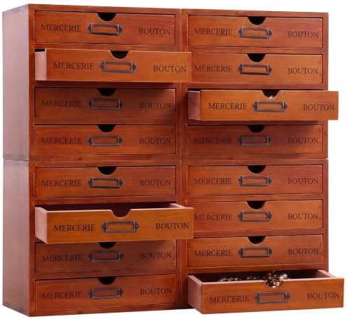 Wesiti 16 Drawers Wooden Apothecary Cabinet, Vintage Desktop Organizer by Wesiti