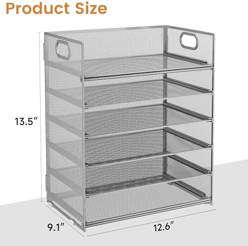 6-Tier Desk Paper Organizer, Desktop File Letter Tray with Handle, Document Sorter and Accessories Holder for Office, Home and School Workspace Organizers, Silver - 2 Pack - Image 7
