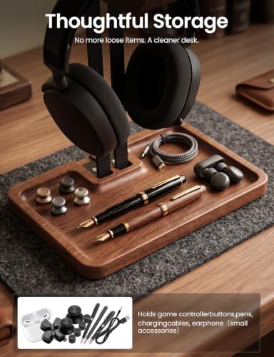 Wooden Headphone Holder, Solid Stand with Non-Slip and Storage Base - Image 3
