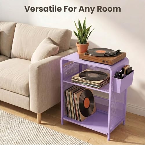 Small 3 Tier Printer Stand for Under Desk, Height Adjustable Shelf Printer Table with 3 S-Hooks & Basket, Heavy Duty Industrial Storage Shelf for Home Office (Purple) - Image 6