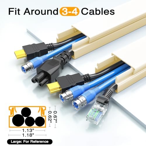 Delamu Wire Covers for 3-4 Cords on Wall, 56.7in Cord Hider, Premium Cable Hider Cord Covers for Wires, Paintable Cable Management Wire Hiders for TV, Cable Cover Raceway Kit, W1.18x H0.6in, Beige - Image 2