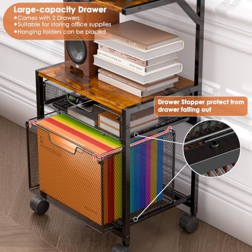 Printer Stand with Storage, Rolling File Cabinet Cart with 2 Drawer - Image 3