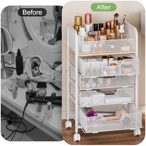 Makeup Cart Organizer with 4 Drawers, Rolling Makeup Cart, White - Image 5