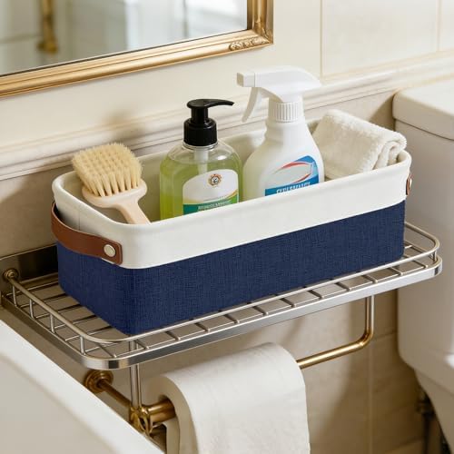 Small Fabric Storage Baskets, 15x6x5 inch Narrow Storage Bins 4-Pack Long Storage Basket for Organizing with Handles, Decorative Basket for Closets, Shelves, Toilet Paper, Navyblue - Image 3