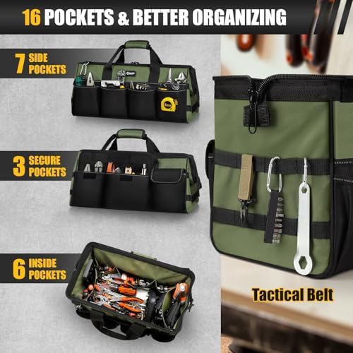 20" Tool Bag Extra Large, HeavyDuty Spacious Tool Box Organizer, Green - Image 3