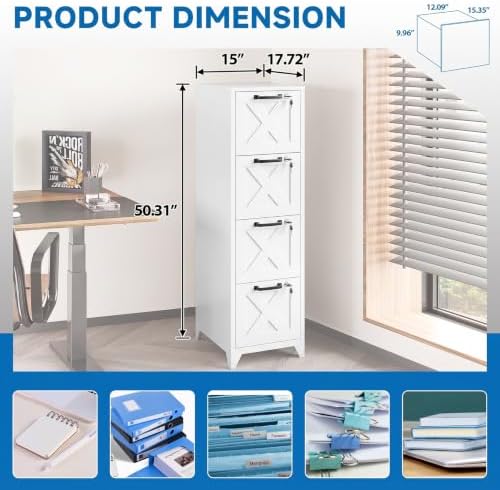 File Cabinet with Lock Metal Vertical File Cabinet with 3 Drawers Office Home Narrow File Cabinet for A4 Legal/Letter Size,Assembly Required - Image 3