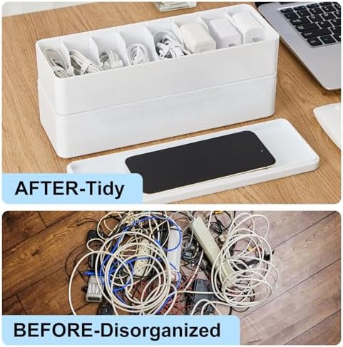 Tatuo Cord Organizer Box with Lid, White, 2 Pack - Image 6