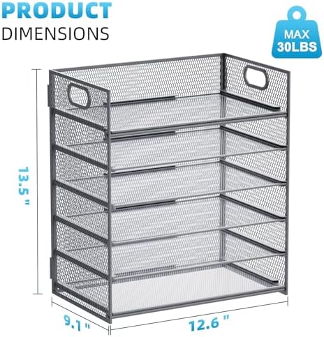 Marbrasse 6 Tier Paper Organizer Letter Tray - Mesh Desk File Organizer with Handle, Paper Sorter for Letter/A4 Office File Folder Holder - Grey - Image 3