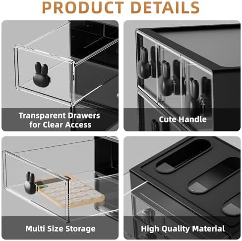 Marbrasse Desk Organizer with 6 Drawers, 3 Tier Stackable Storage Drawers Plastic Makeup Storage, Office Organizers and Storage, Desk Storage Box for Office, School, Home Black - Image 5