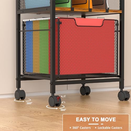 Rolling File Cabinet with Adjustable Dividers, Vertical Filing Cabinet with Storage Drawer on Lockable Wheels, Hanging File Organizer Beside Under Desk for Office, Home（Patent Pending） - Image 4