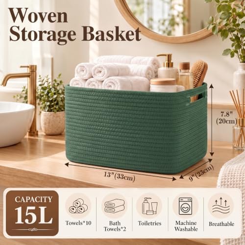 4 Pack Storage Baskets for Organizing, Woven Baskets for Shelves - Perfect for Toys, Books, Towels, and Clothes, Durable Gift Basket Bins Toy Storage, 13''L x9''W x7.8''H, Green - Image 2