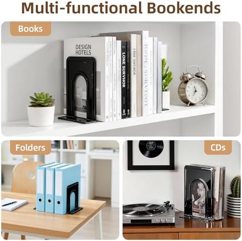 3 Pairs Book Ends, Heavy Duty Bookends for Shelves, Black - Image 6
