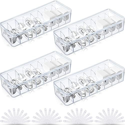 Tatuo Cord Organizer Box with Lid, Clear, 4 Pack by Tatuo