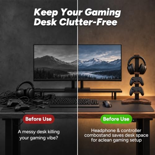 Solid Wood Controller Holder and Headphone Stand,controller holder for desk - Image 6