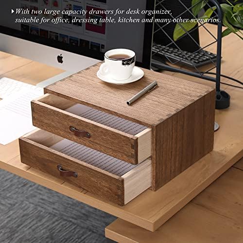 Wood 2 Drawer Desktop Organizer Cabinet - Desk Storage Box for Kitchen Counter, Dresser Tabletop - Wooden File Organizer Printer Machine Stand for Office Accessories Chest Dark (FAX2C-DK) - Image 5