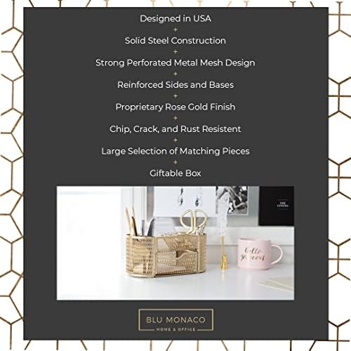 BLU MONACO | Gold Desk Organizer Set with Drawer | Metal Mesh Desk Accessories for Women | Stylish Desktop Organizer for Office Storage, Supplies & Small Stationery - Image 3