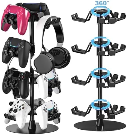 Controller Holder Stand 4 Tiers for Desk, Aluminum Alloy Rotatable Gaming Headset Stand for PS5/PS4/Xbox/Switch2/PS Controller/Headphone Holder for 12 Packs Controller by ZYTHRONE