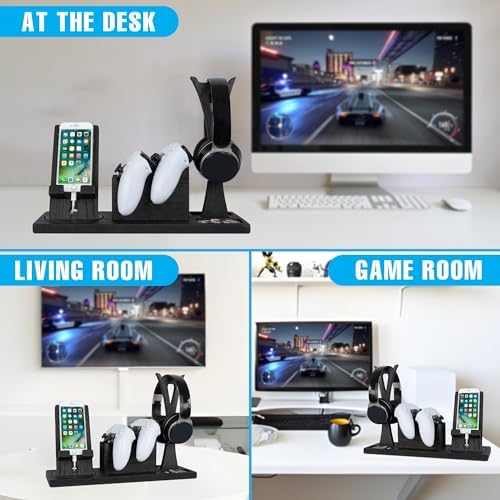 Unique Gift for Gamers, Game Room Decor. Unique Gaming Organizer with Headset Holder, Rotatable Phone Stand & Controller Stand. Wooden Gaming Gadget for Gaming Desktop, Streamer, Teenage Boy - Image 2