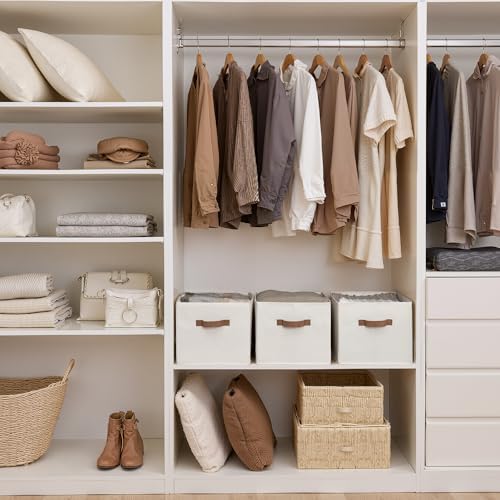 StorageWorks Closet Storage Bins with PU Handles, Beige, Extra Large - Image 2