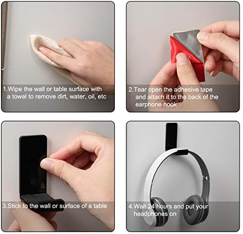 Weewooday 4 Pieces Headphone Hanger Headset Stand Holder, Black - Image 4