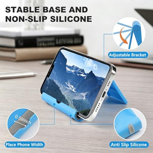 Cell Phone Stand 2 Pack, Desktop Holder for Phones & Tablets (2, Black+Blue) - Image 3