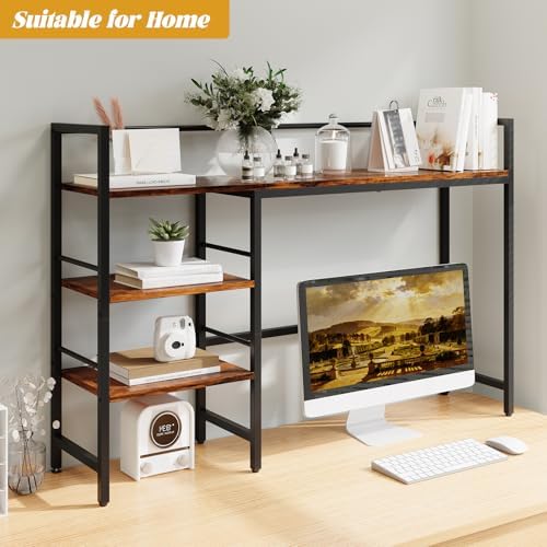 Desk Shelf, 45.4 Inch Wood Desk Organizer Shelf for Computer Monitor, Desk Hutch Storage, Desktop Shelf for Top of Desk, 3 Tier Desktop Bookshelf for Home Office Dorm, Rustic - Image 4