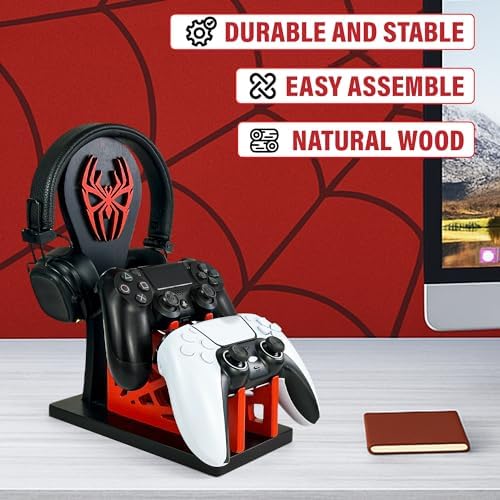 Gamer Gift for Men Teenage Boy Wood Controller Organizer with Headphone Holder & Game Controller Stand - Unique Gift Idea for Husband, Boyfriend, Gamers, Game Lover, Gaming Accessory (Vernom) - Image 3