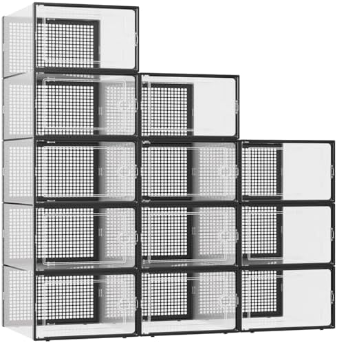 Kuject XXX-Large Shoe Storage Boxes 12 Pack, Clear Stackable Shoe Organizer by Kuject