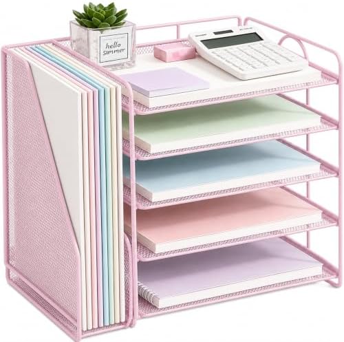 Desk Organizer, 5-Tier Paper Organizer Letter Tray, Pink by OPNICE