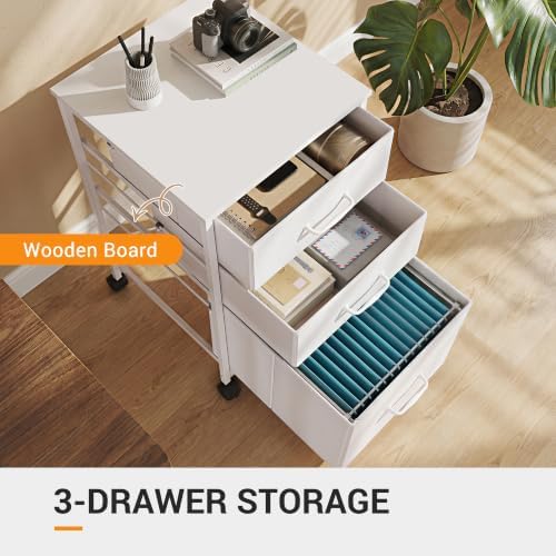 DEVAISE Mobile File Cabinet, Rolling Printer Stand with 3 Drawers, Fabric Vertical Filing Cabinet fits A4 or Letter Size for Home Office, White - Image 6