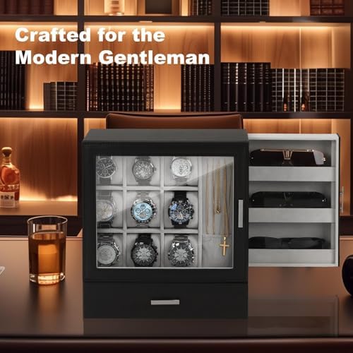 9-Slot Watch Box for Men, Standing Jewelry Display Case with Window - Image 5