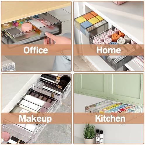 Under Desk Table Drawer Storage Organizer,3 Pack Large & Medium & Small Slide Out Desk Drawers - Hidden Desktop Organizer,Attachable Pencil Storage Tray Under Table(SML) - Image 7