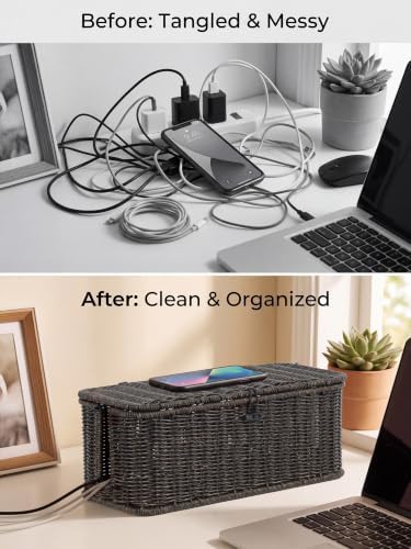 Cable Management Box, Cord Organizer with Lid & Cable Ties - Black Set - Image 5