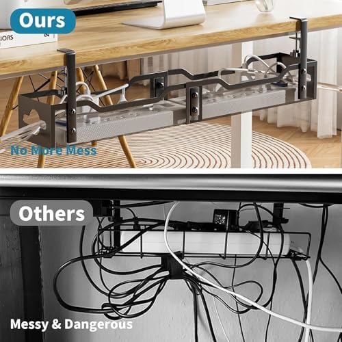 Under Desk Cable Management Tray Black, Litwaro Cable Management Under Desk No Drill, 25'' Cable Tray with Clamp for Wire Management, Cord Organizer for Office, Home - No Damage to Table - Image 6