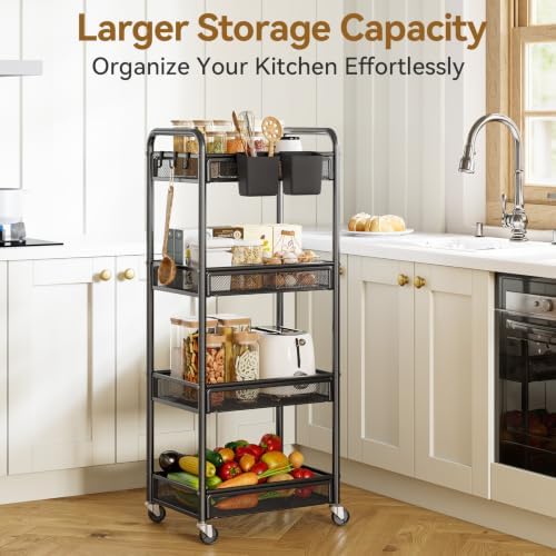 Yasonic 4 Tier Rolling Cart – Rolling Storage Cart with Wheels - Image 6