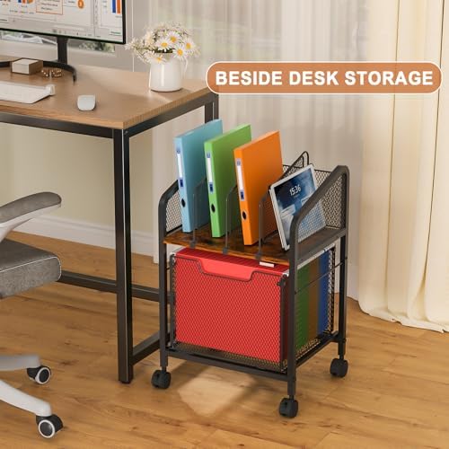 Rolling File Cabinet with Adjustable Dividers, Vertical Filing Cabinet with Storage Drawer on Lockable Wheels, Hanging File Organizer Beside Under Desk for Office, Home（Patent Pending） - Image 6