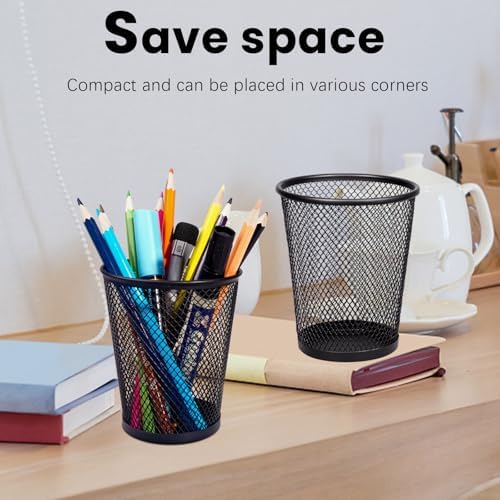 QYH Mesh Pencil Holder for Desk 6 Pack, Metal Pen Cup Black - Image 5