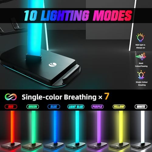 VCOM RGB Gaming Headphones Stand with 10 Light Modes, 4 Controller Holder with 1 USB & 2 Type-C Charging Ports,Headset Stand Suitable for All Earphone Accessories, Best Gift for Desk Gamers - Image 2