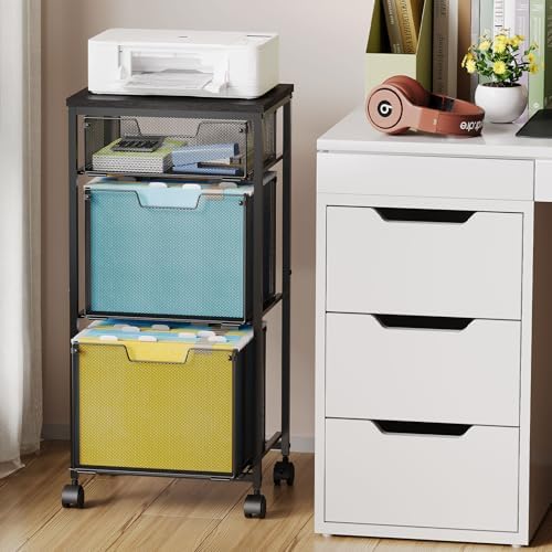 3 Drawer Mobile File Cabinet for Home Office, Rolling Filing Cabinet on Lockable Wheels, Hanging File Folders Organizer, Utility Cart Storage and Organizer, Printer Stand, Black - Image 2