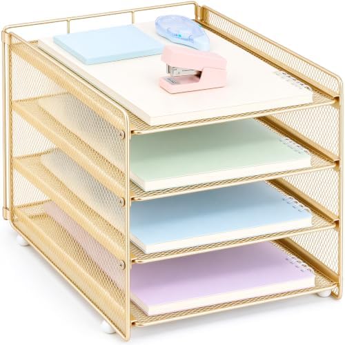 Desk Organizer, 4-Tier Paper Organizer Letter Tray, Gold by OPNICE
