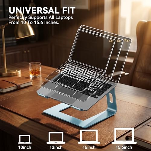 SOUNDANCE Laptop Stand, Aluminum Ergonomic Desk Riser, 10-15.6", Aquamarine - Image 5